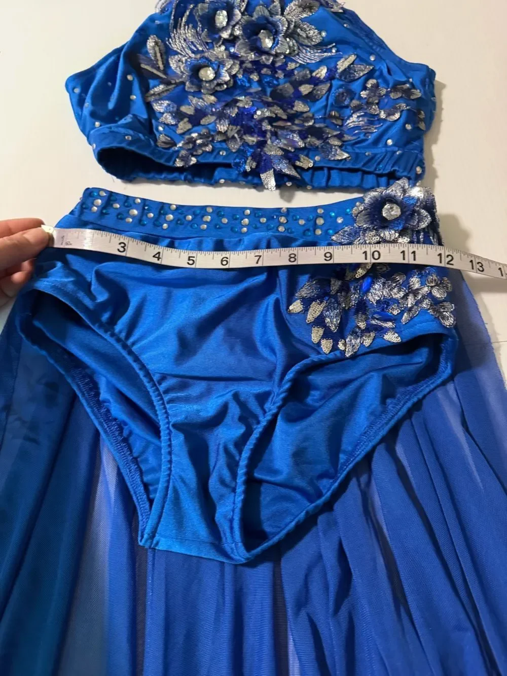 Glamour solo dance costume 2 piece embellished blue SA-Small adult